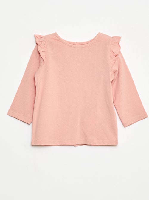 T-shirt met lange mouw, motiefje en ruches rond de mouwinzet - Kiabi