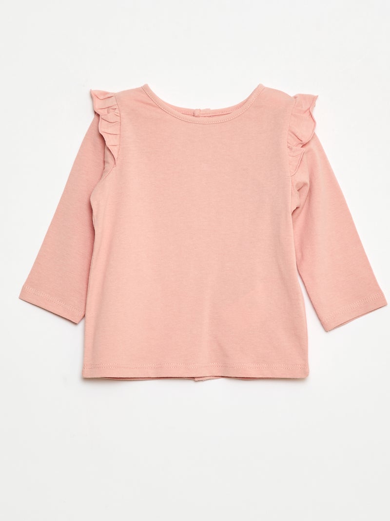 T-shirt met lange mouw, motiefje en ruches rond de mouwinzet Rose - Kiabi