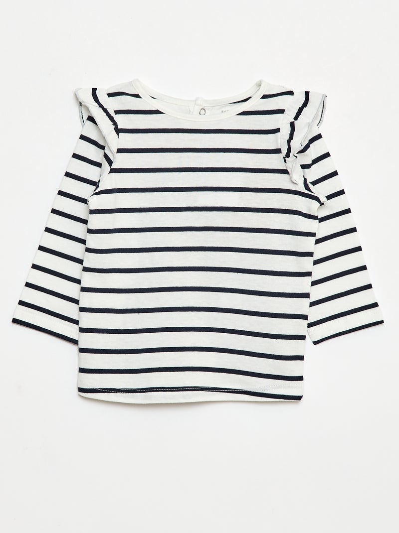 T-shirt met lange mouw, motiefje en ruches rond de mouwinzet Wit - Kiabi