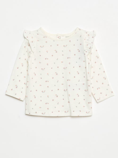 T-shirt met lange mouw, motiefje en ruches rond de mouwinzet - Kiabi