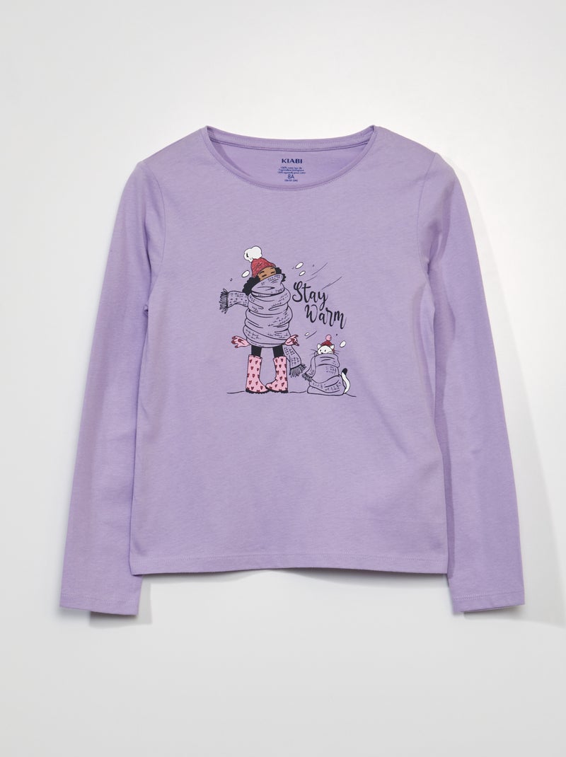 T-shirt met lange mouw PAARS - Kiabi
