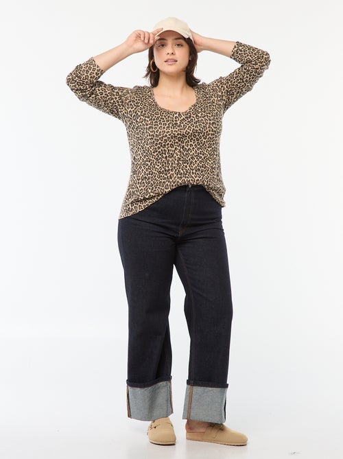 T-shirt met lange mouw van ribstof - Kiabi