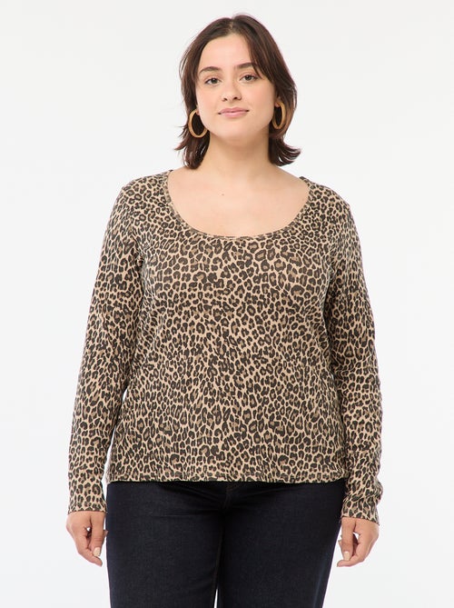 T-shirt met lange mouw van ribstof - Kiabi