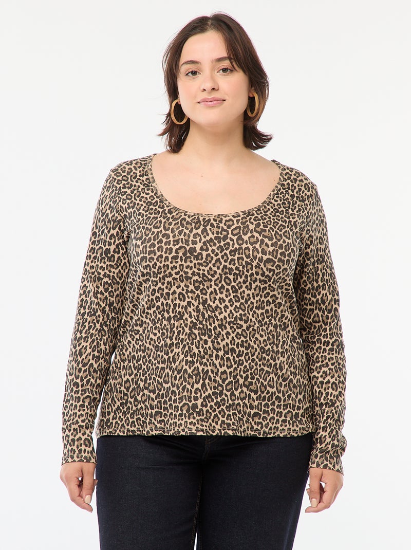 T-shirt met lange mouw van ribstof Biege - Kiabi