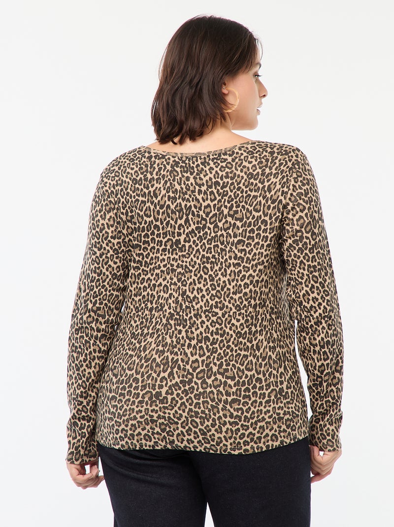 T-shirt met lange mouw van ribstof Biege - Kiabi