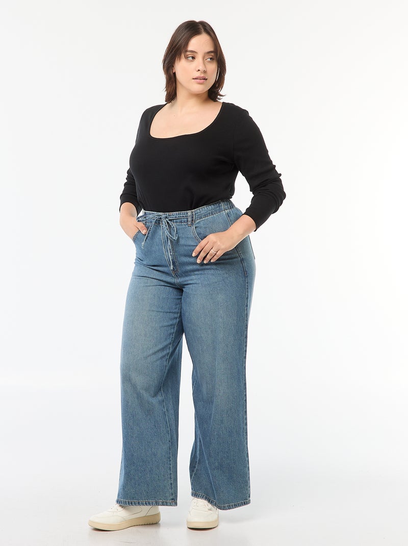 T-shirt met lange mouw van ribstof zwart - Kiabi