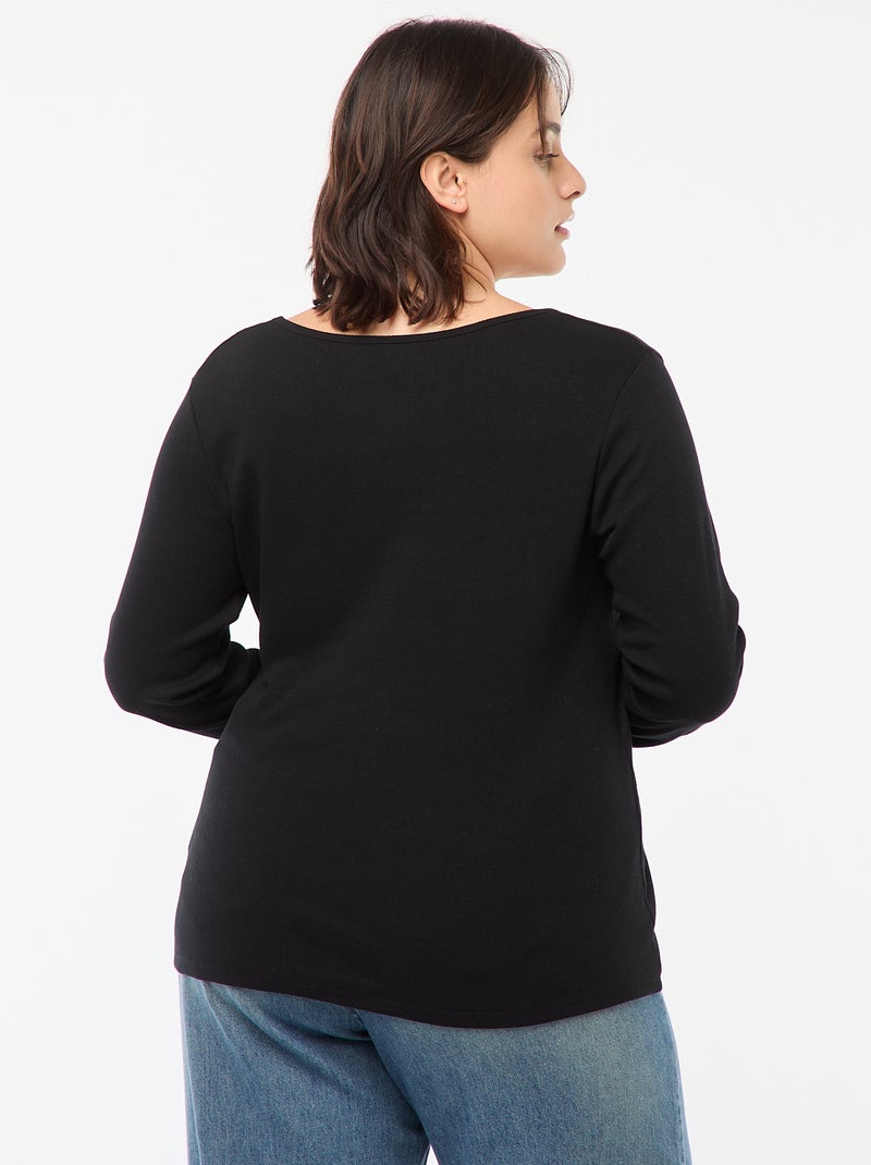 T-shirt met lange mouw van ribstof zwart - Kiabi