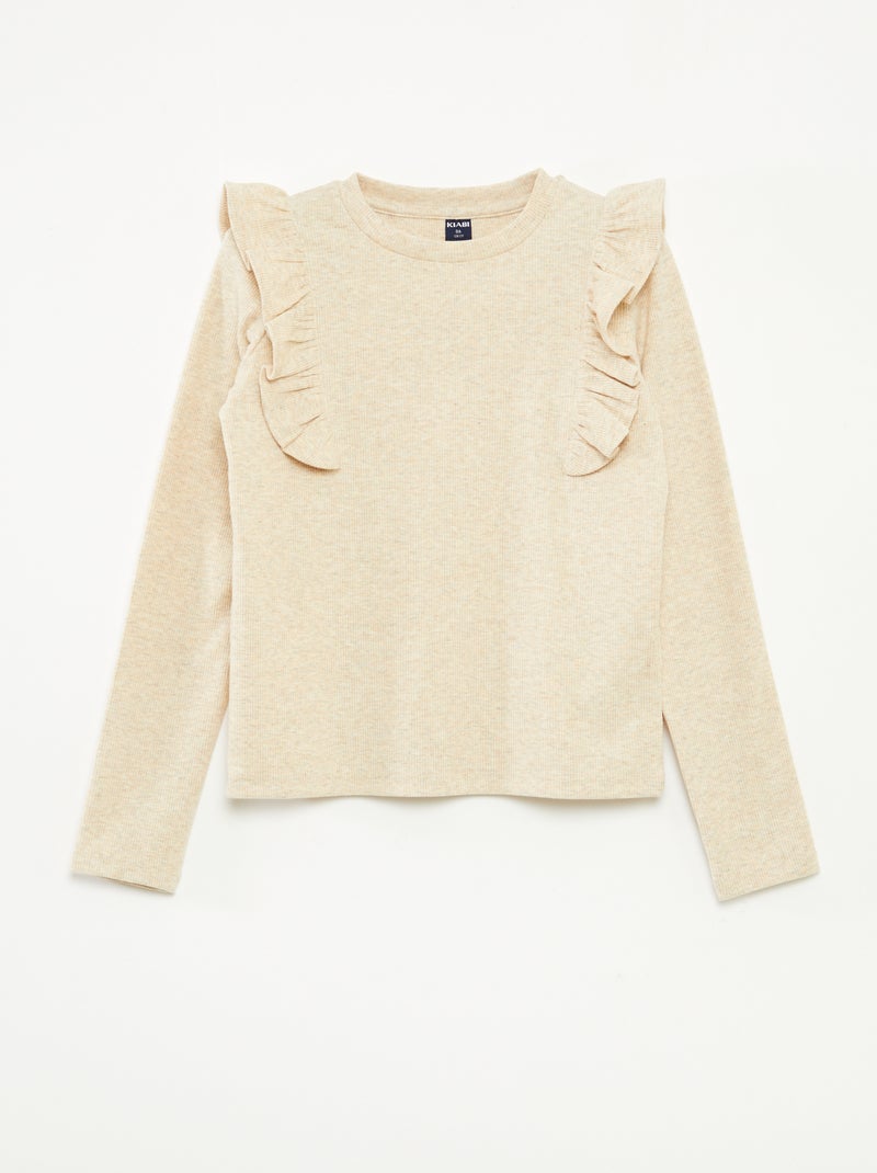 T-shirt met lange mouw van ribtricot Biege - Kiabi
