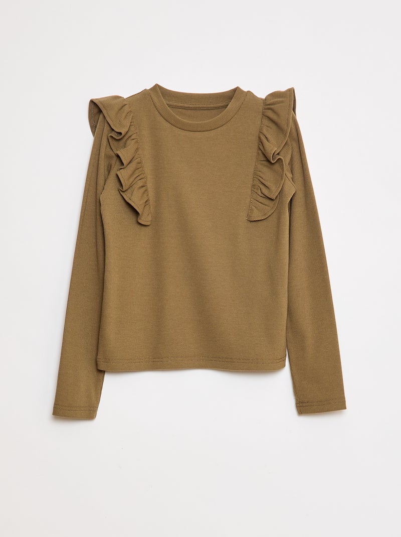 T-shirt met lange mouw van ribtricot Groen - Kiabi