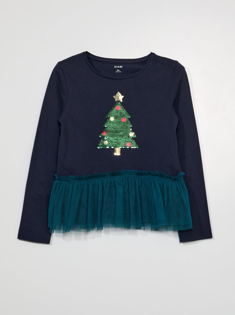 T-shirt met lange mouw + volants Blauw - Kiabi