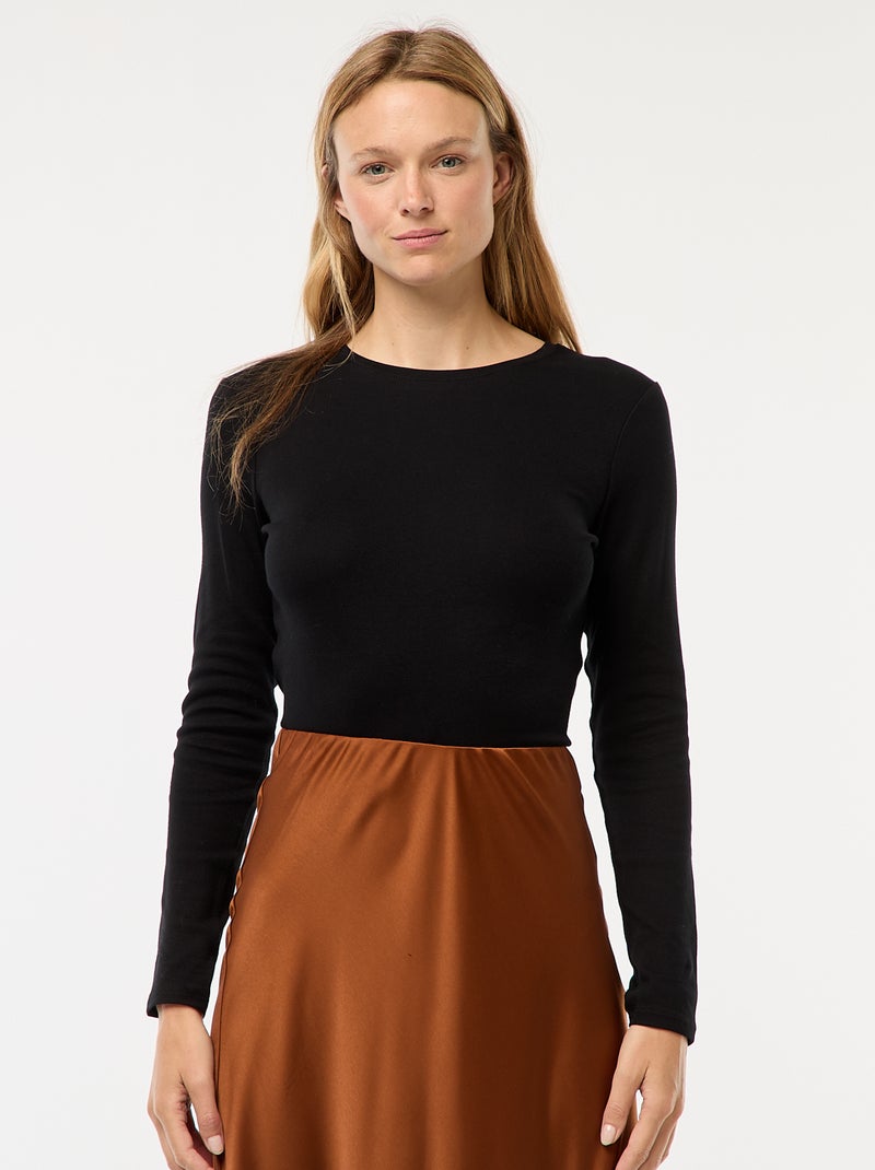 T-shirt met lange mouw zwart - Kiabi