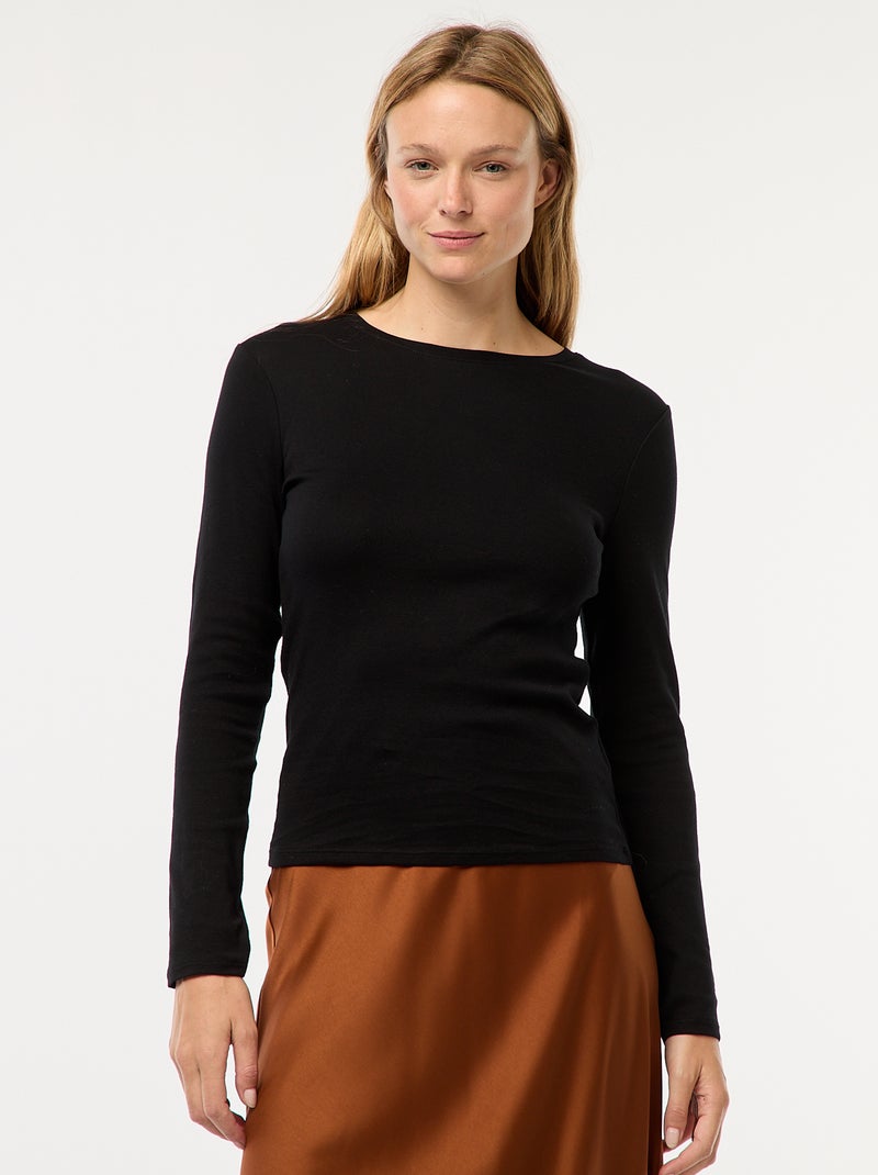 T-shirt met lange mouw zwart - Kiabi