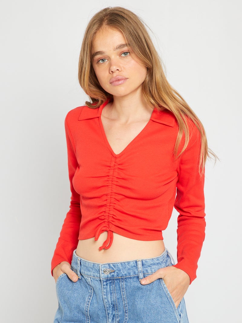T-shirt met lange mouwen en aantrekkoordje ROOD - Kiabi