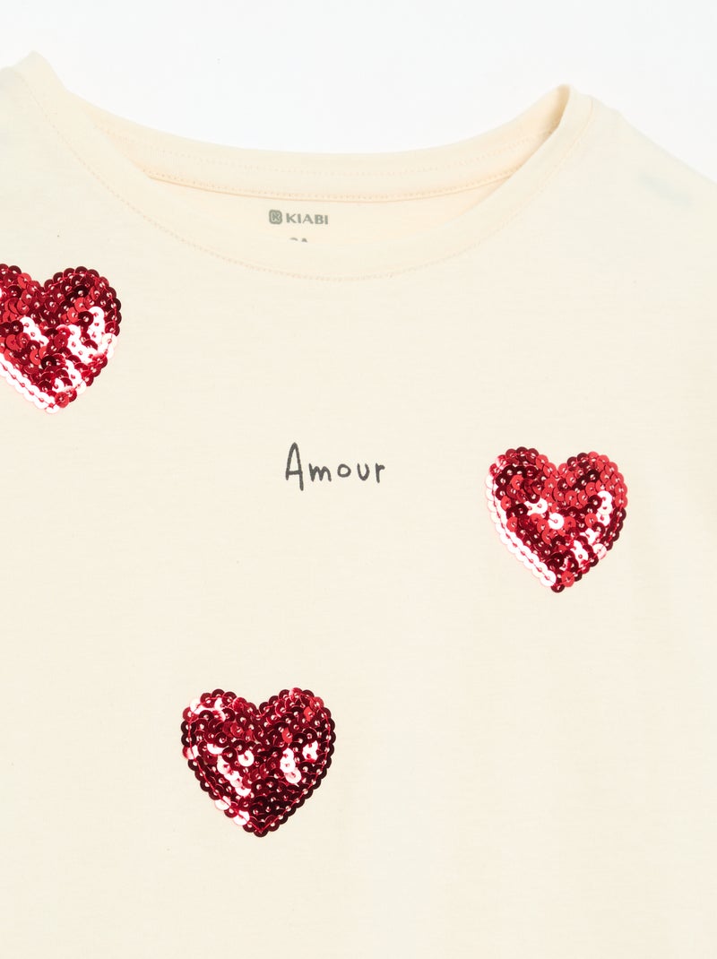 T-shirt met lange mouwen en animatie Biege - Kiabi