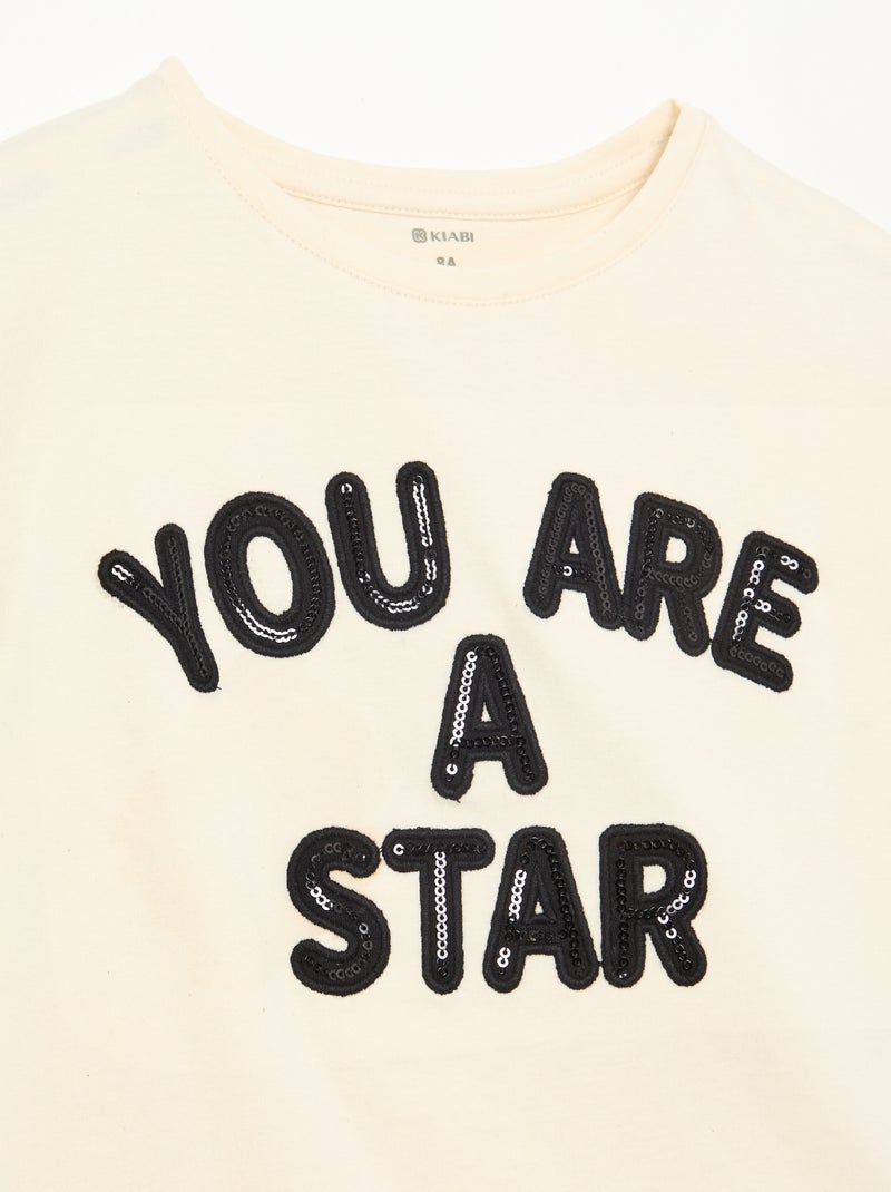 T-shirt met lange mouwen en animatie Biege - Kiabi