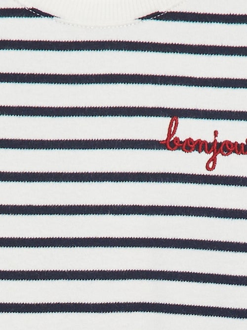 T-shirt met lange mouwen en 'bonjour'-borduursel op de borst - Kiabi