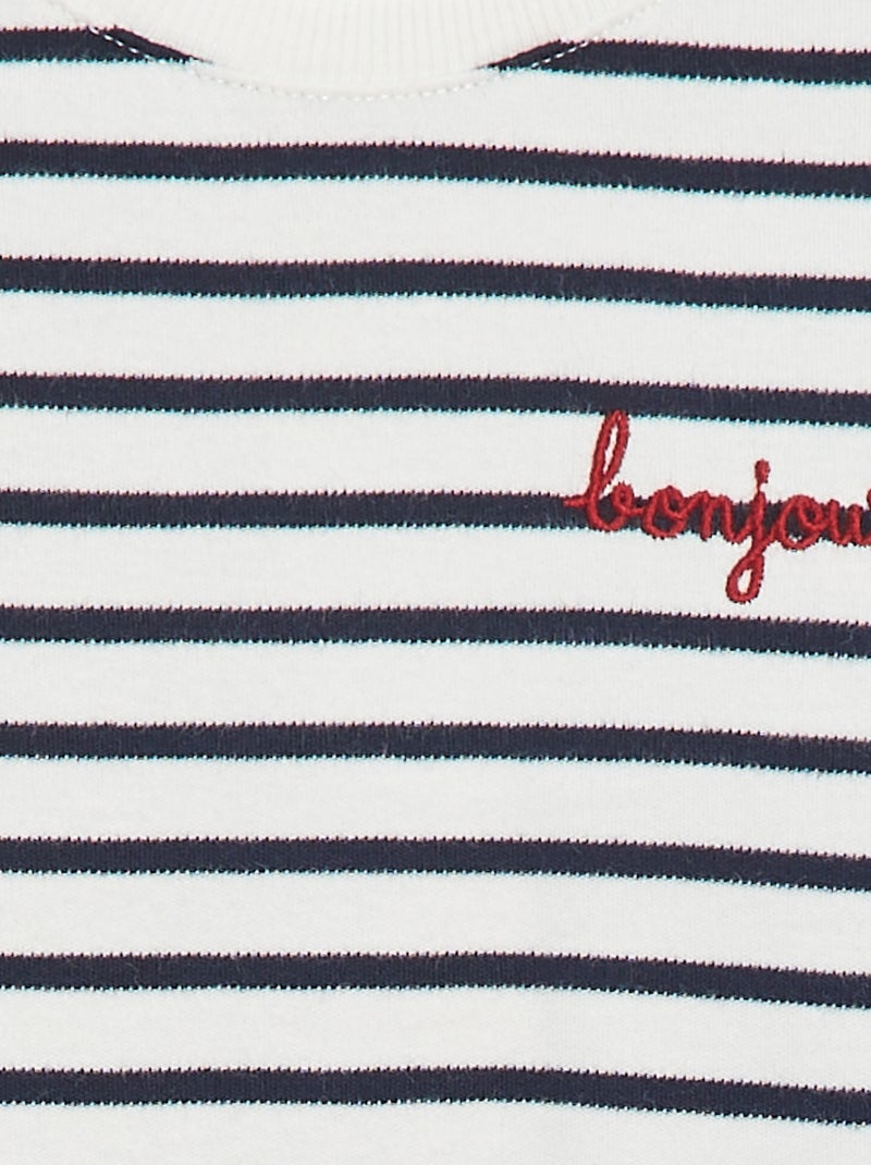T-shirt met lange mouwen en 'bonjour'-borduursel op de borst Wit - Kiabi