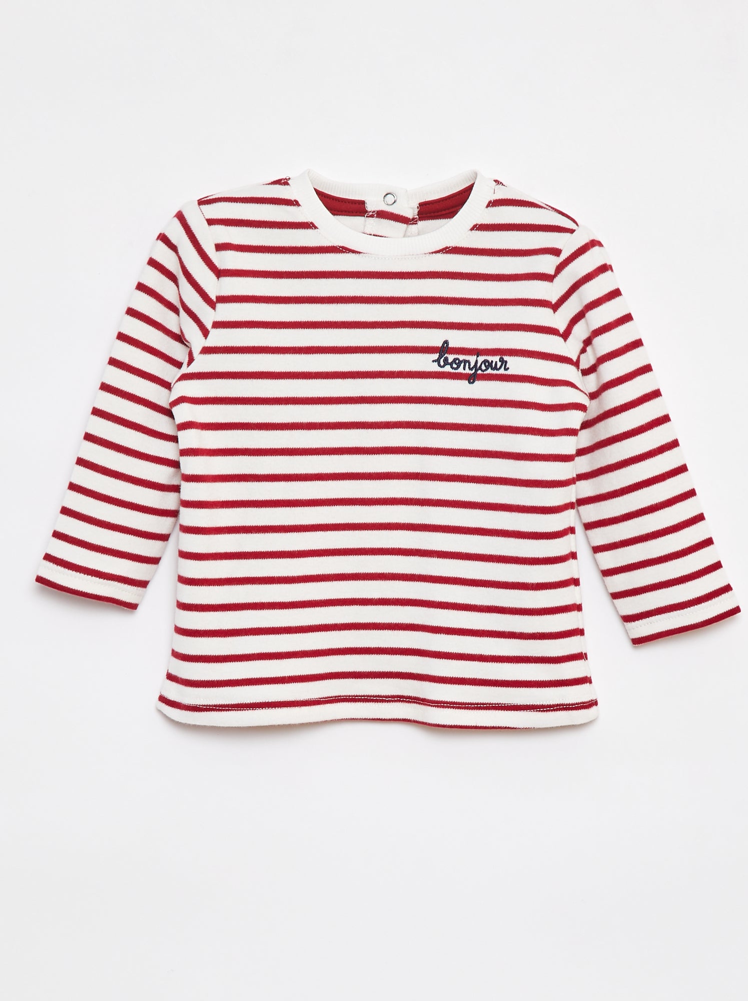 T-shirt met lange mouwen en 'bonjour'-borduursel op de borst