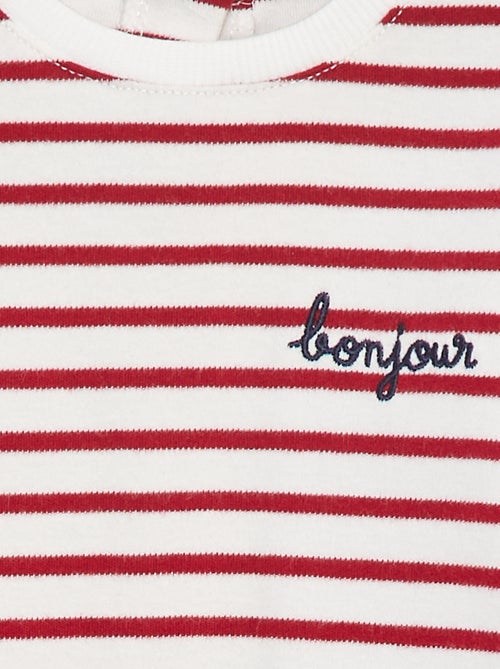 T-shirt met lange mouwen en 'bonjour'-borduursel op de borst - Kiabi