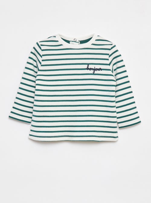 T-shirt met lange mouwen en 'bonjour'-borduursel op de borst - Kiabi