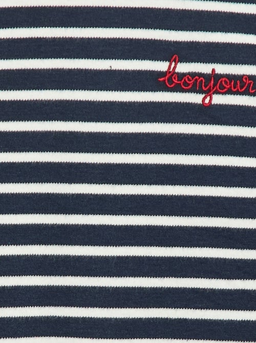 T-shirt met lange mouwen en 'bonjour'-borduursel op de borst - Kiabi