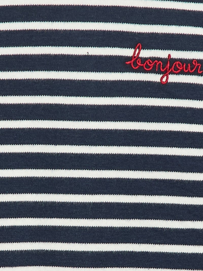 T-shirt met lange mouwen en 'bonjour'-borduursel op de borst Wit - Kiabi