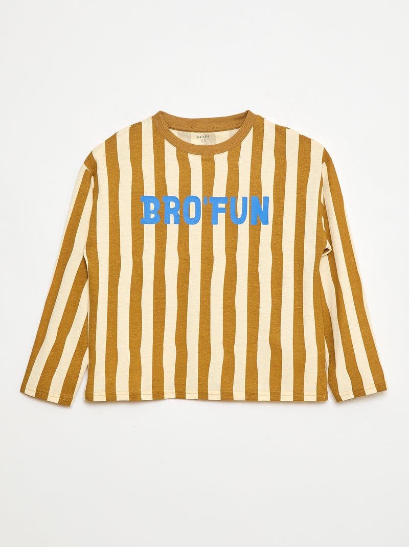 T-shirt met lange mouwen en 'brother'-print Biege - Kiabi