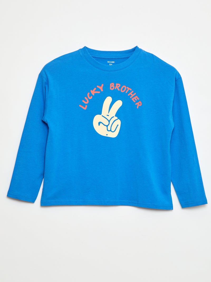 T-shirt met lange mouwen en 'brother'-print Blauw - Kiabi