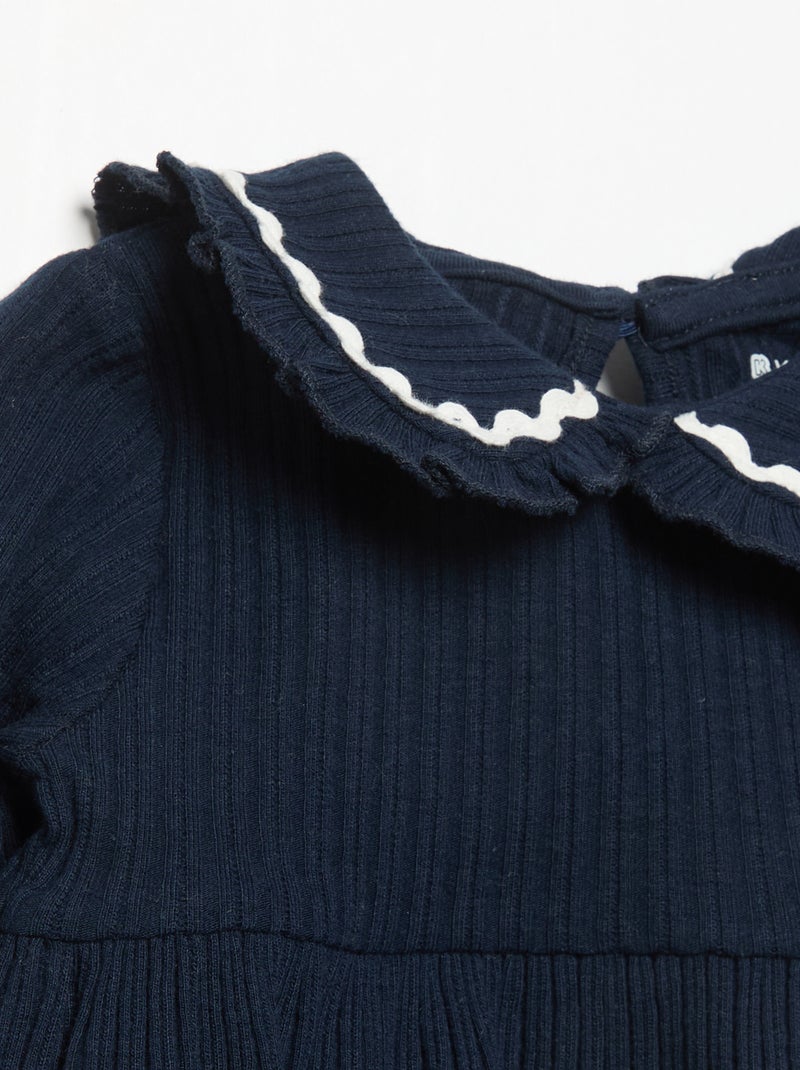 T-shirt met lange mouwen en Claudine-kraag Blauw - Kiabi