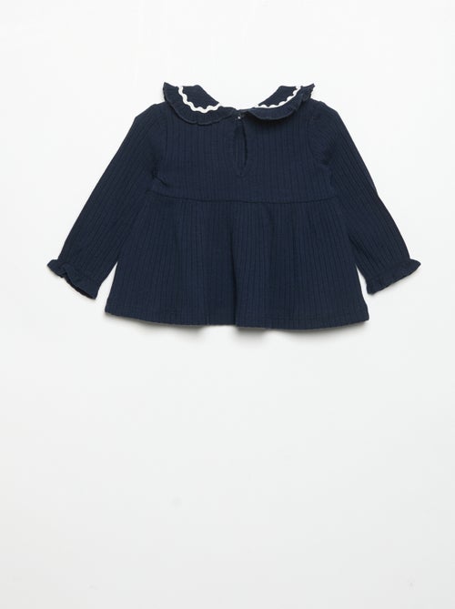T-shirt met lange mouwen en Claudine-kraag - Kiabi