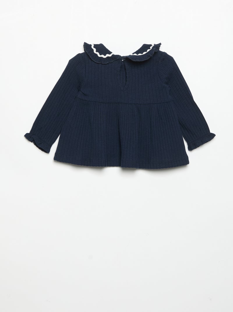 T-shirt met lange mouwen en Claudine-kraag Blauw - Kiabi