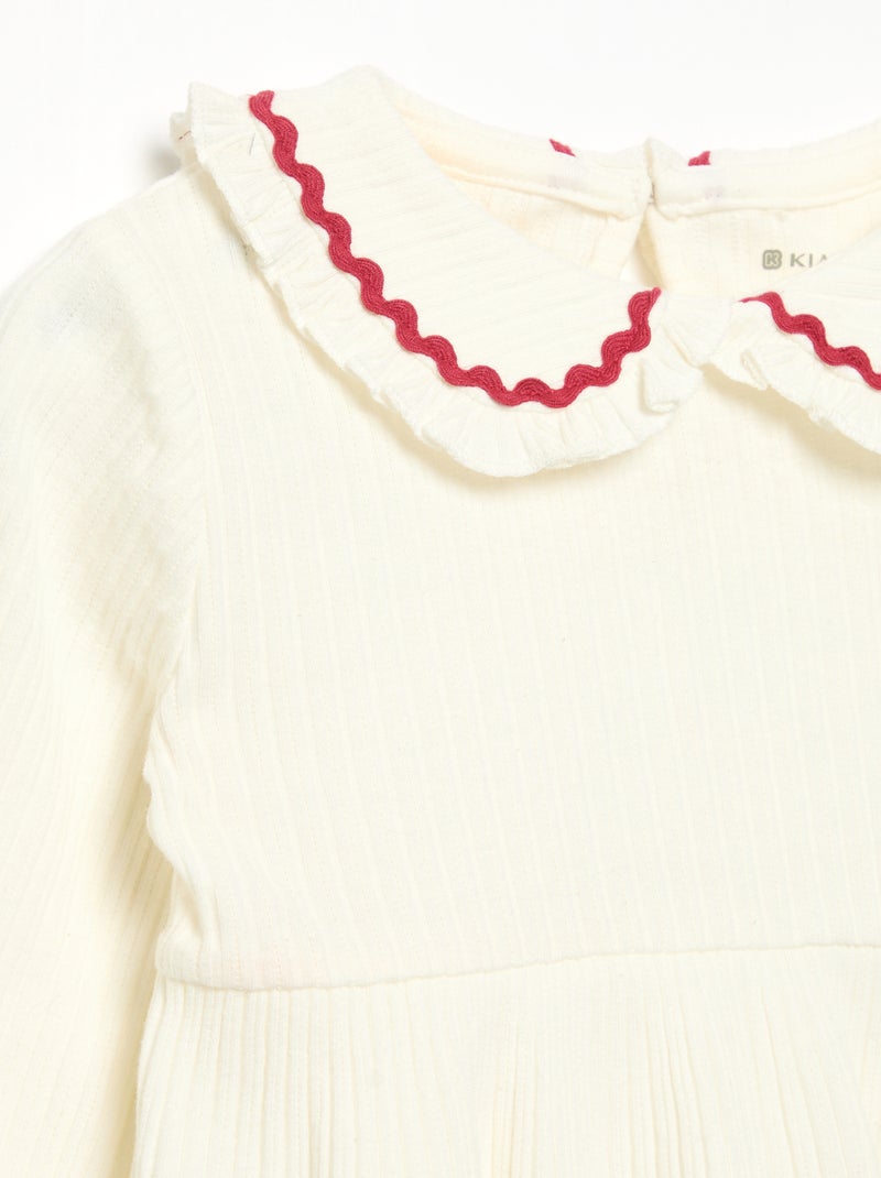 T-shirt met lange mouwen en Claudine-kraag Wit - Kiabi