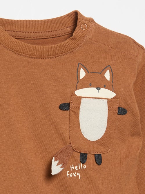 T-shirt met lange mouwen en geanimeerde zak - Kiabi