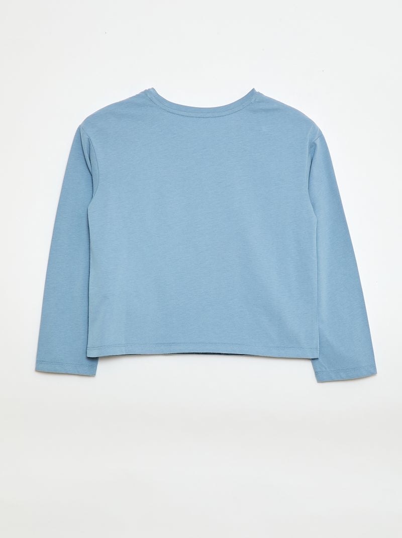 T-shirt met lange mouwen en geborduurde applicatie vooraan Blauw - Kiabi
