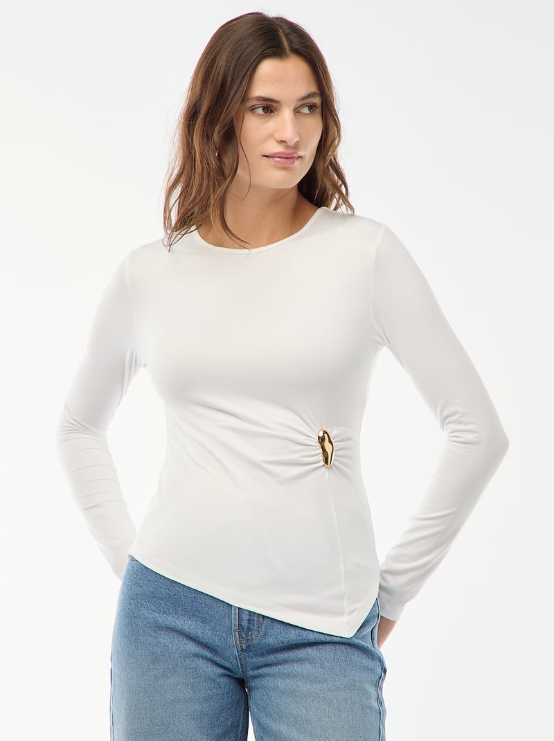 T-shirt met lange mouwen en goudkleurige sierdetail met gedraaid effect Wit - Kiabi