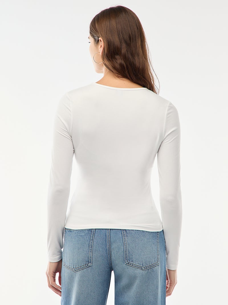 T-shirt met lange mouwen en goudkleurige sierdetail met gedraaid effect Wit - Kiabi
