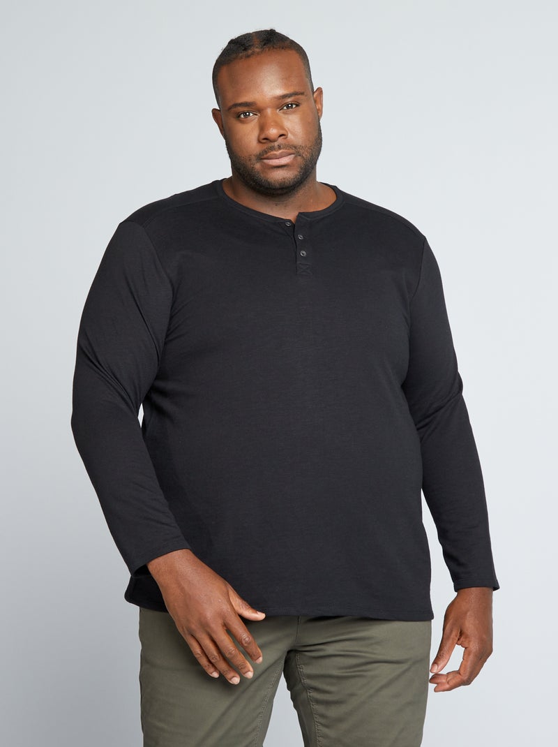 T-shirt met lange mouwen en henleykraag ZWART - Kiabi