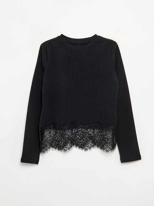 T-shirt met lange mouwen en kanten onderkant - Kiabi