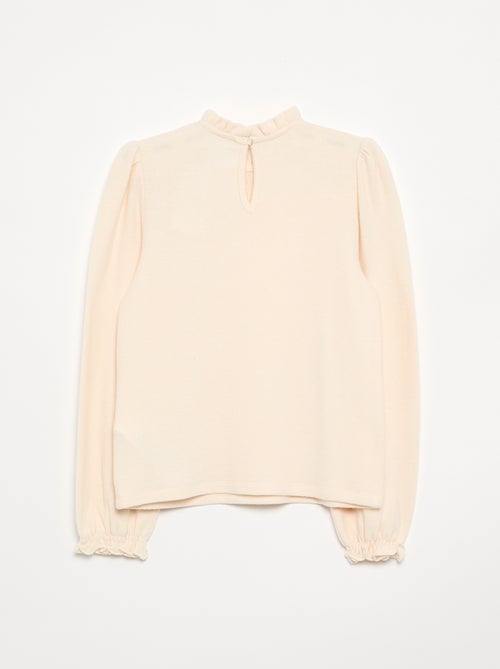 T-shirt met lange mouwen en kraag met ruches - Kiabi