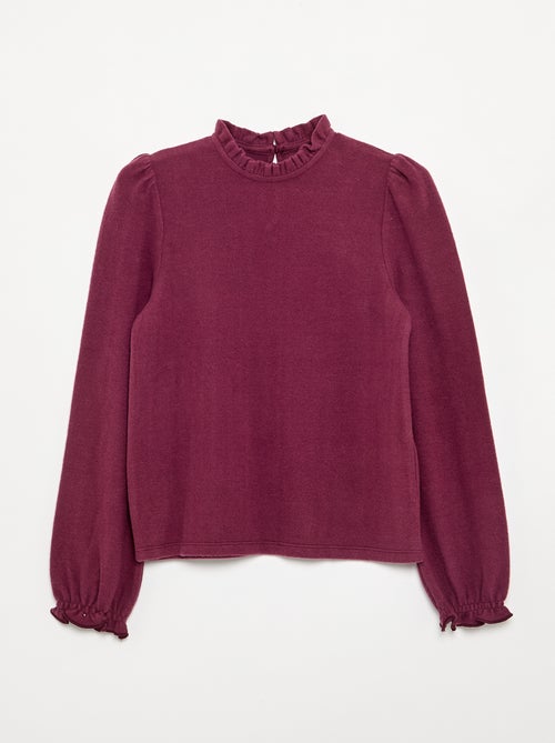 T-shirt met lange mouwen en kraag met ruches - Kiabi
