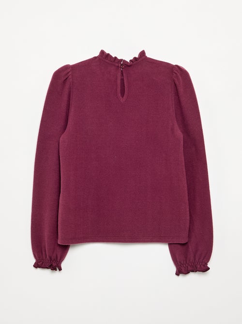 T-shirt met lange mouwen en kraag met ruches - Kiabi