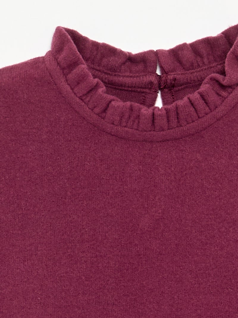 T-shirt met lange mouwen en kraag met ruches Paars - Kiabi