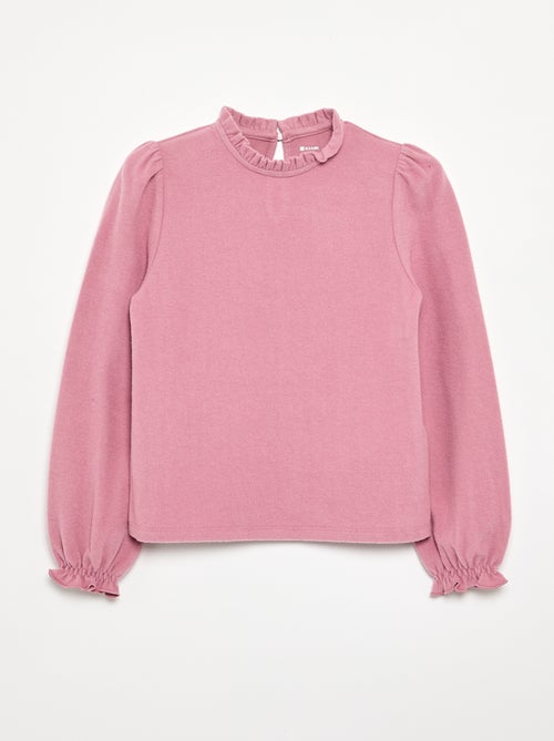T-shirt met lange mouwen en kraag met ruches - Kiabi