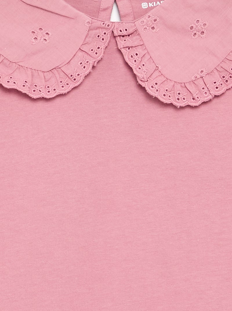 T-shirt met lange mouwen en kraag van Engels borduurwerk Rose - Kiabi