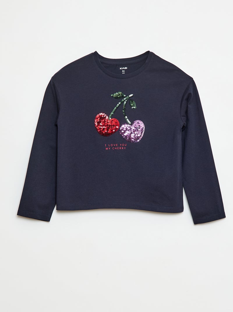T-shirt met lange mouwen en lovertjes Blauw - Kiabi