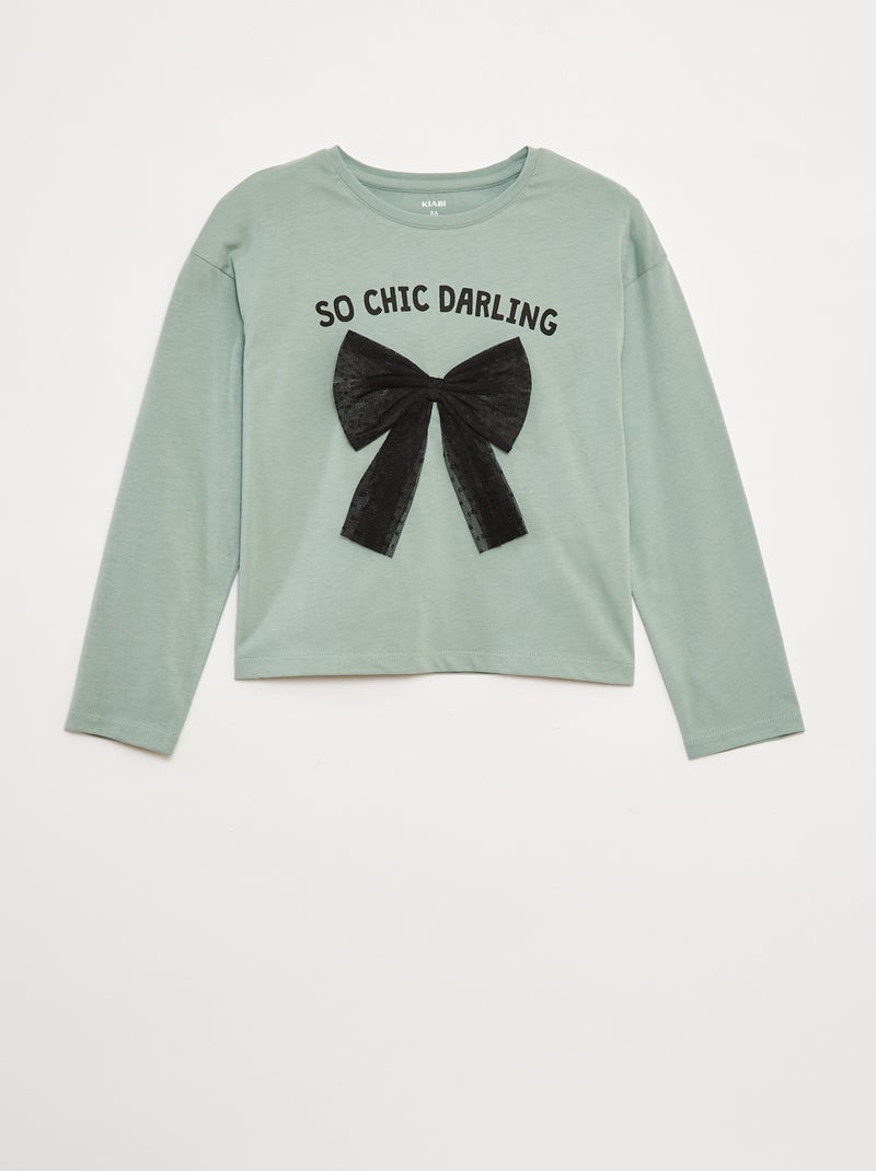 T-shirt met lange mouwen en lovertjes Groen - Kiabi