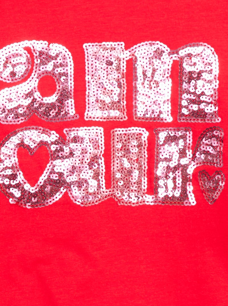 T-shirt met lange mouwen en lovertjes Rood - Kiabi