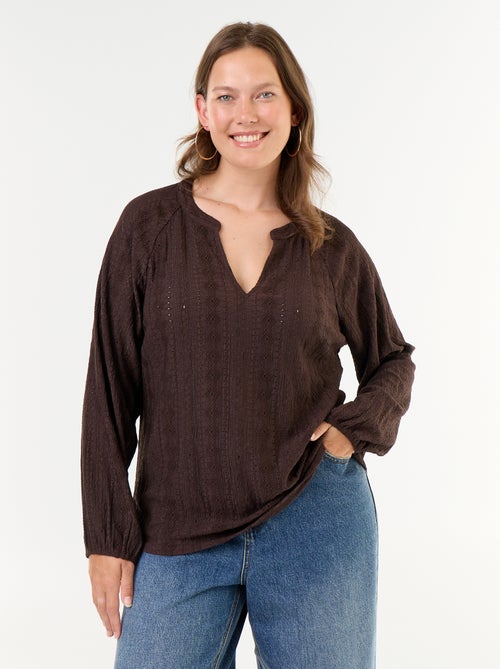 T-shirt met lange mouwen en opengewerkte stof - Kiabi T-shirt met lange mouwen en opengewerkte stof - Kiabi