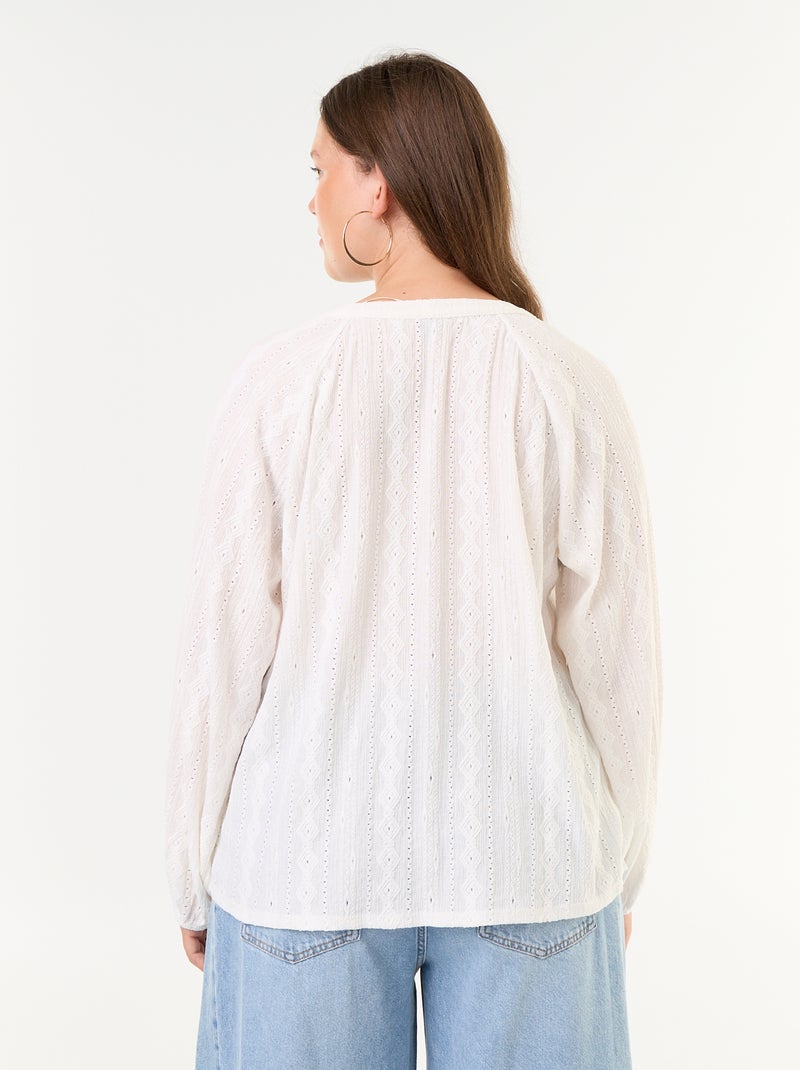 T-shirt met lange mouwen en opengewerkte stof Wit - Kiabi
