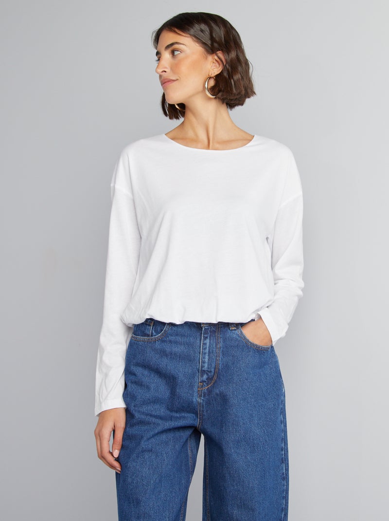 T-shirt met lange mouwen en opgerolde elastische zoom wit - Kiabi